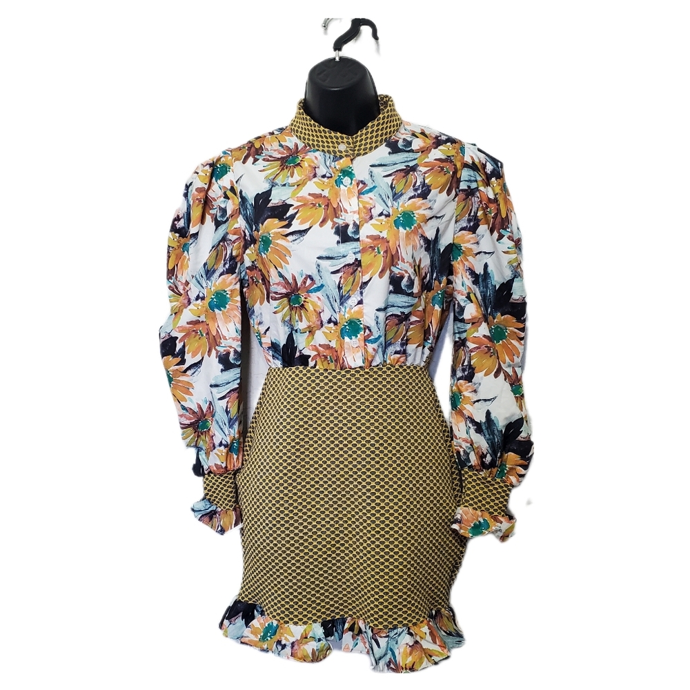 Athina Spring Floral Mesh Contrast Ruffle Mini Dress Size Small - Picture 4 of 16